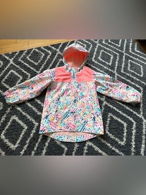 The North Face Girls' Multicolor Printed Hooded Shell Jacket with Coral Panels